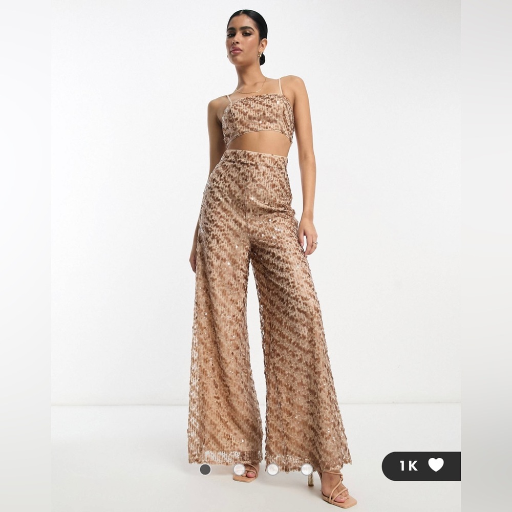 ASOS DESIGN 2-in-1 sequin jumpsuit in taupe